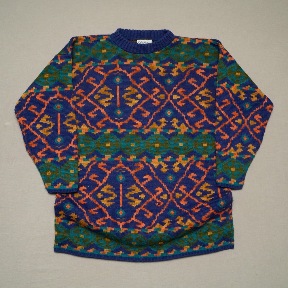 Vintage 80s All Points Reference Points Knit Sweater Adult Multicolor Pattern